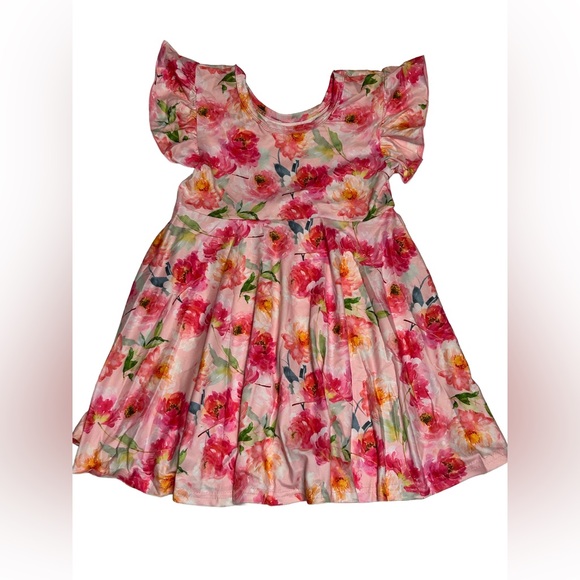 NEW Boutique Girl’s Flutter Sleeve Pink Floral Dress - Picture 2 of 10